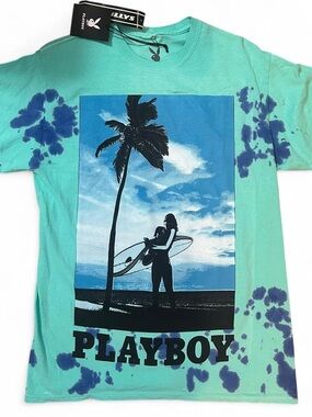 PLAYBOY Turquoise Tie Dye Surf Graphic Tee (NWT)